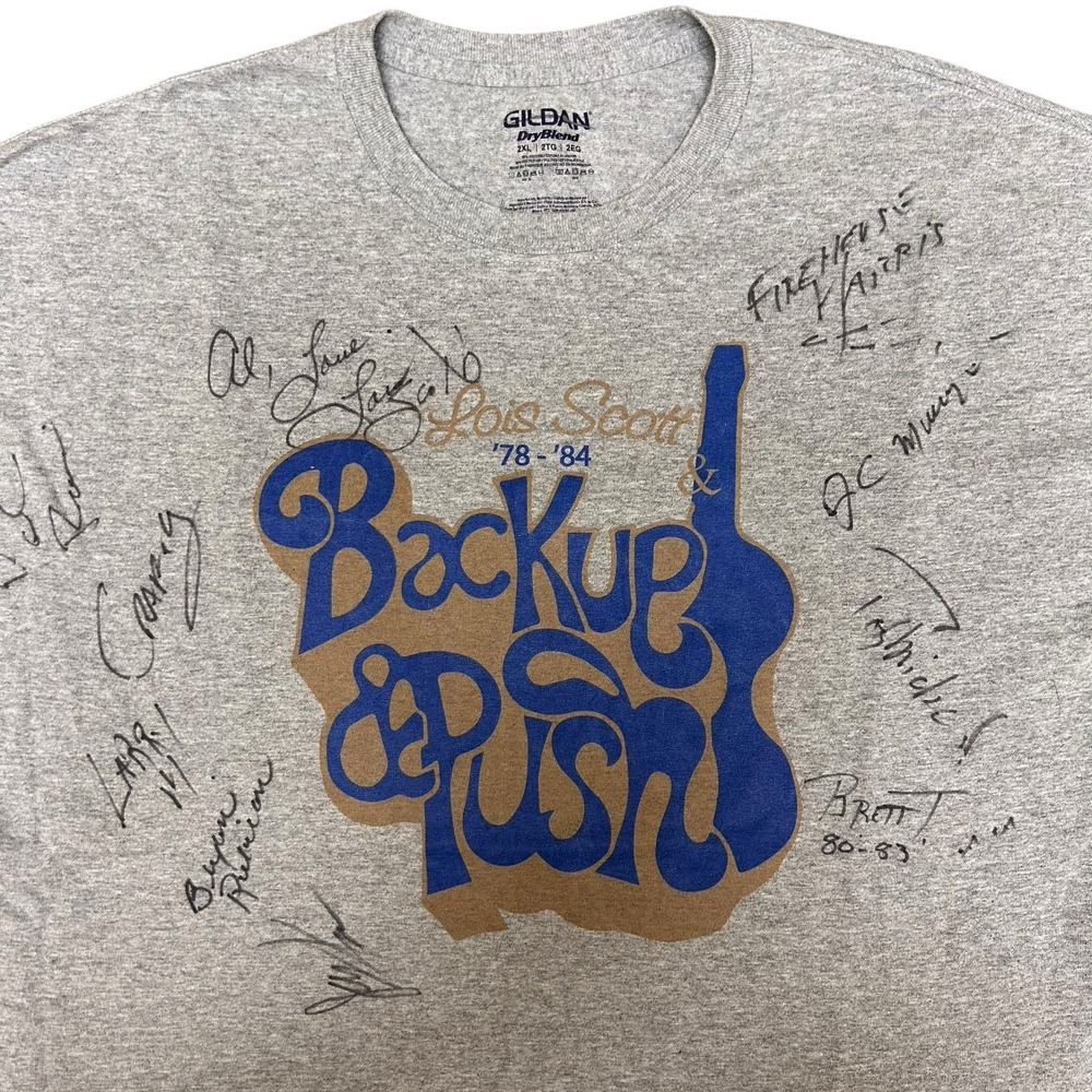 RARE Lois Scott Backup and Push SIGNED T shirt Gray 2XL Music‎ Band